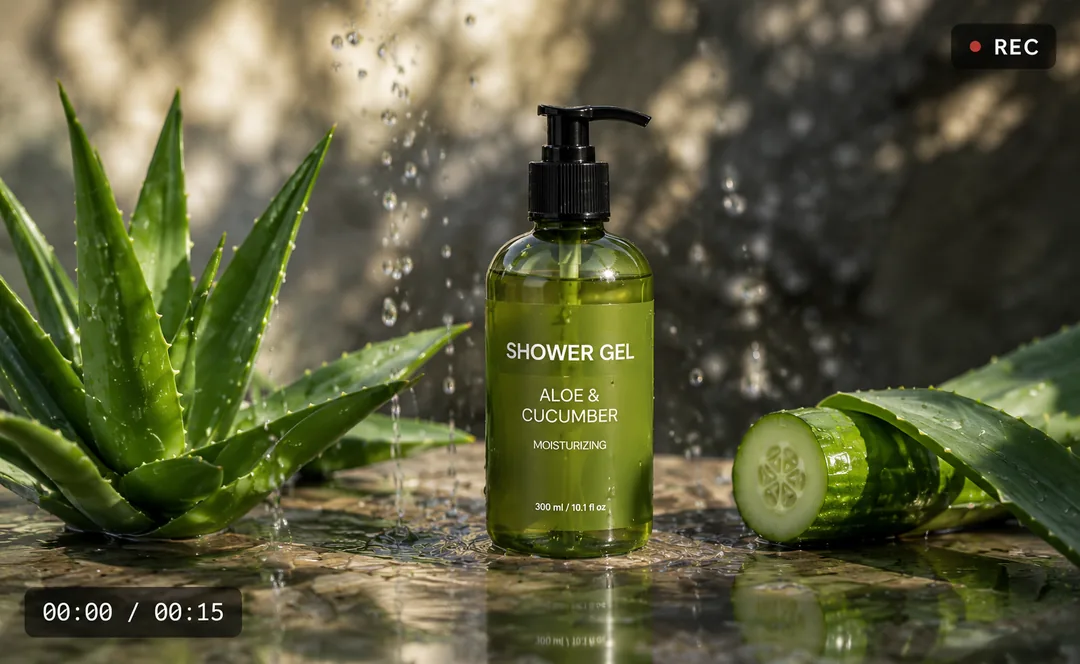 Видео с гелем для душа Aloe & Cucumber, алоэ и брызгами воды